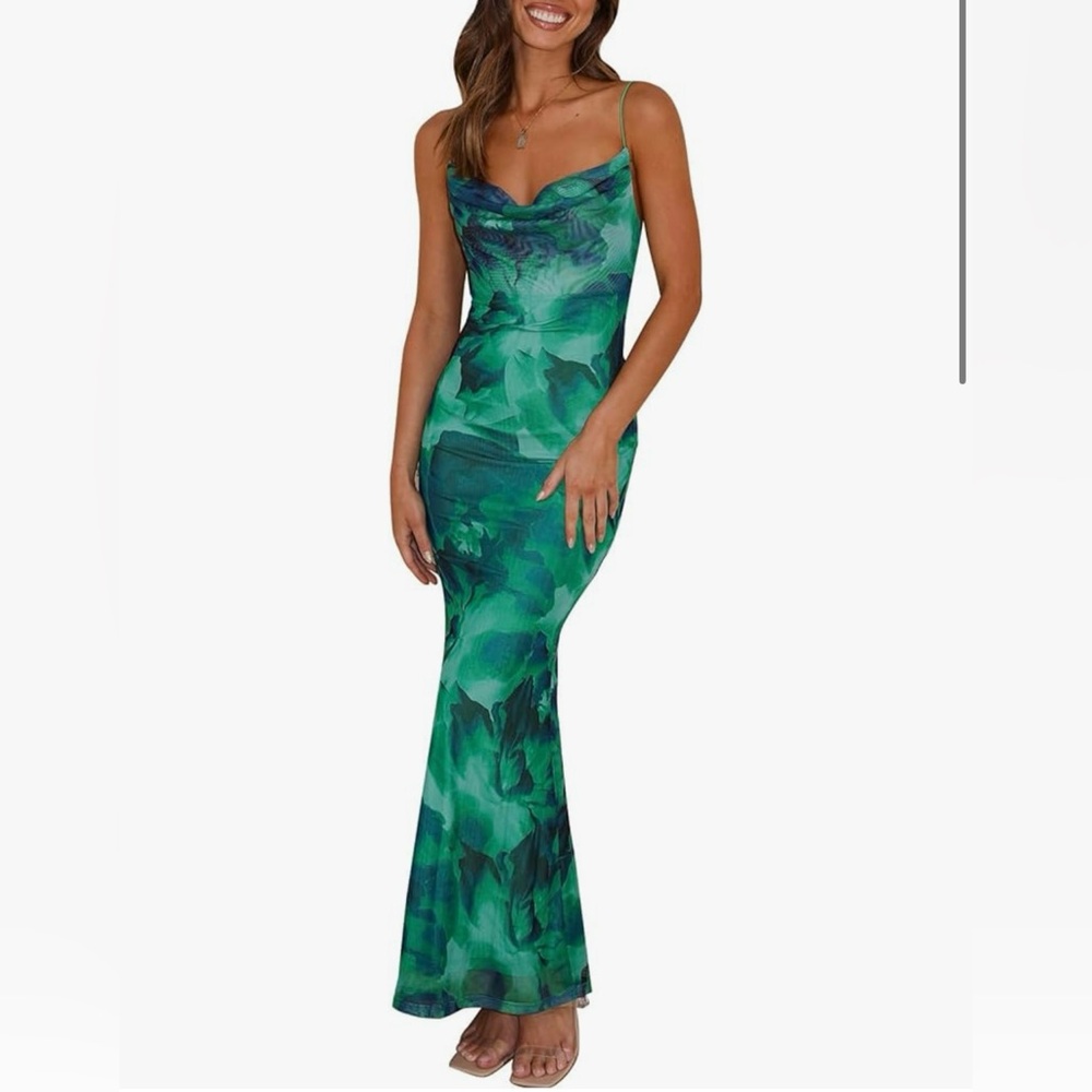 Green floral maxi bodycon dress